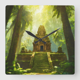 "Temple Ruins in a Bright Sunny Jungle Square Wall Clock