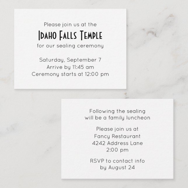 Temple Sealing & Meal Invitation (Front/Back)