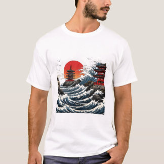 Temple Wave Art - Ukiyo-e Japanese Sunset Design T-Shirt