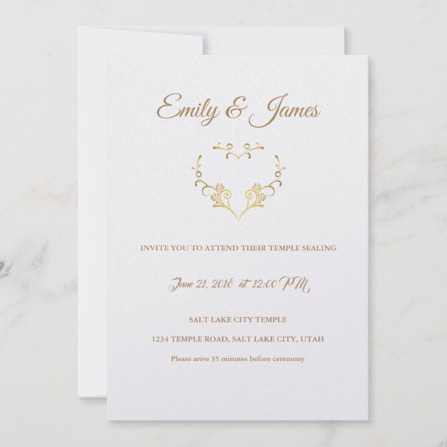 Temple Wedding Invitation-Fancy Gold Heart Invitat Invitation (Front)