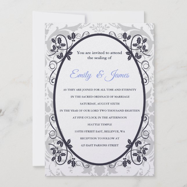 Temple Wedding Invitation Silver Coronation (Front)