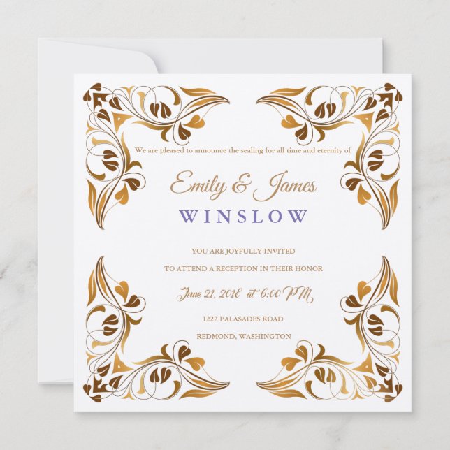 Temple Wedding Reception Card Fancy Leaf Borders (Front)