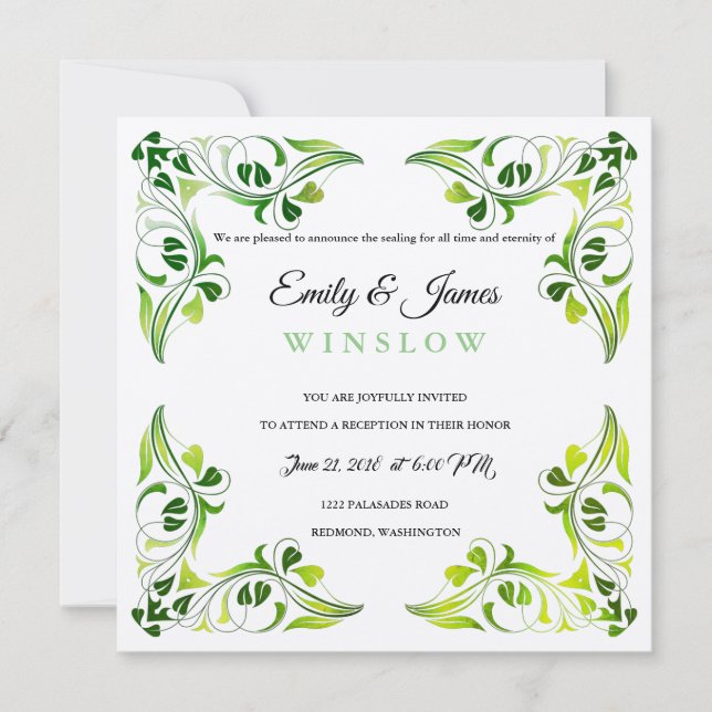 Temple Wedding Reception Card Fancy Leaf Borders (Front)