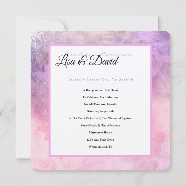 Temple Wedding Reception Invite-Pink Watercolor Invitation (Front)