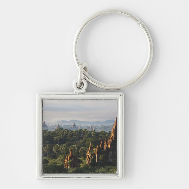 Temples at sunrise, Bagan, Myanmar Key Ring (Front)