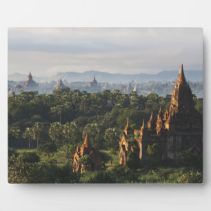 Temples at sunrise, Bagan, Myanmar Plaque