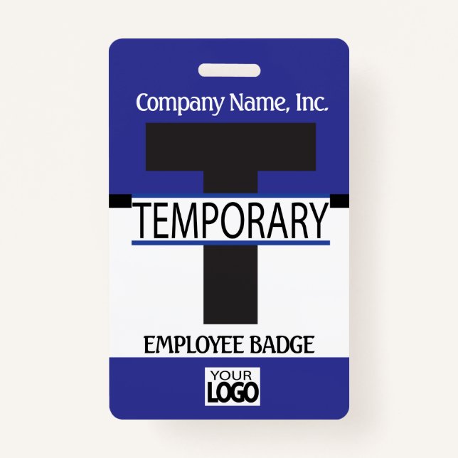 Temporary Employee Badge with your Logo - Blue ID Badge (Front)