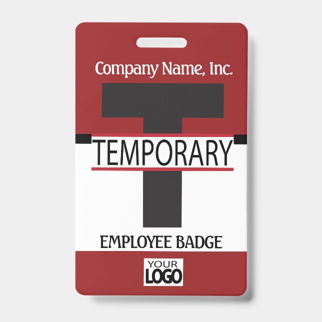 Temporary Employee Badge with your Logo - Dark Red ID Badge (Front)