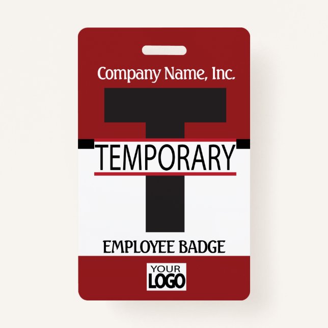 Temporary Employee Badge with your Logo - Dark Red ID Badge (Front)