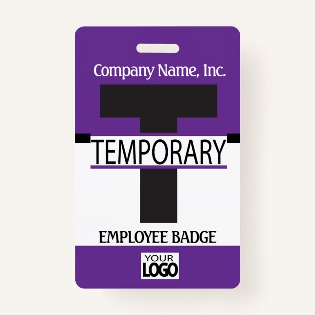 Temporary Employee Badge with your Logo - Purple ID Badge (Front)