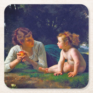 Temptation, Bouguereau Square Paper Coaster
