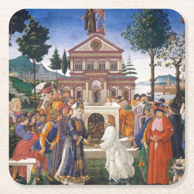 Temptations of Christ, Sandro Botticelli Square Paper Coaster (Front)