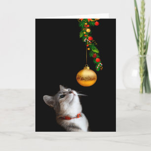 Tempted kitty cat Christmas Holiday Card