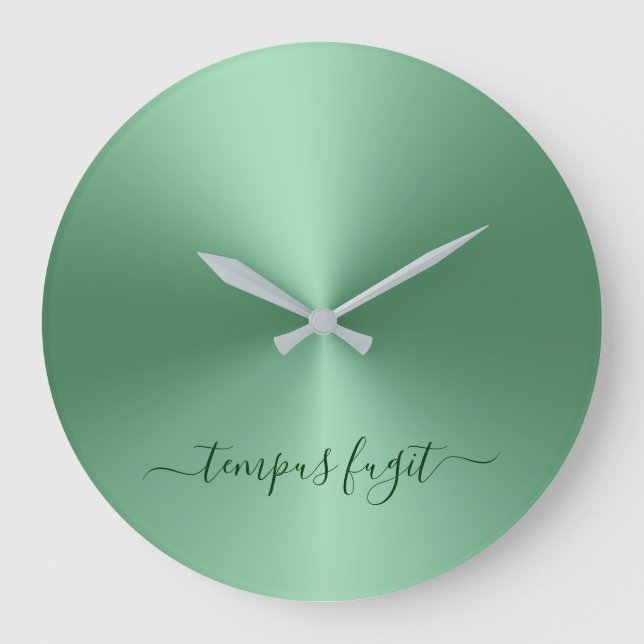 Tempus Fugit Emerald Green Metallic Style Acrylic Large Clock (Front)