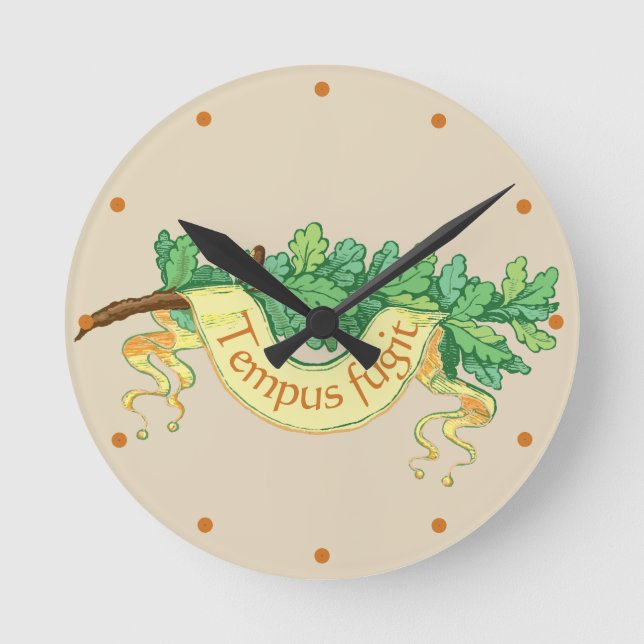 Tempus fugit scroll Latin quote "time flies" Round Clock (Front)