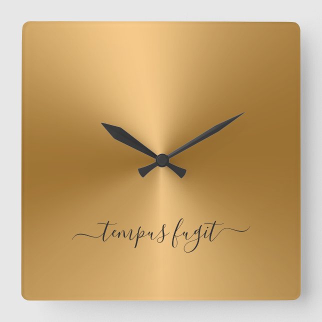 Tempus Fugit Shiny Gold Metallic Style Acrylic Square Wall Clock (Front)