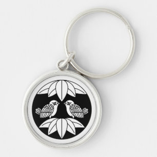 Ten bamboo leaves & facing sparrows in circle key ring