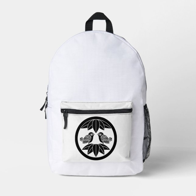 Ten bamboo leaves & facing sparrows printed backpack (Front)