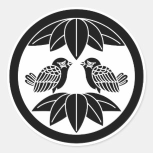 Ten bamboo leaves & facing sparrows Stickers