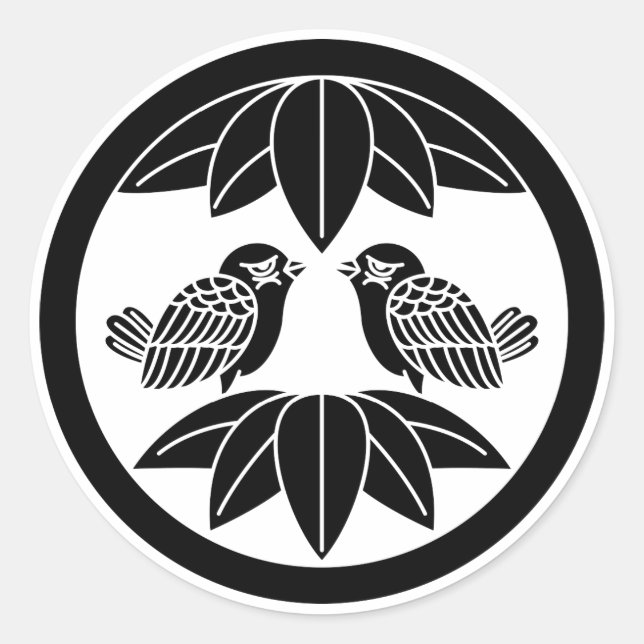 Ten bamboo leaves & facing sparrows Stickers (Front)