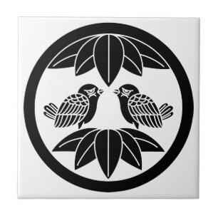 Ten bamboo leaves & facing sparrows Tiles