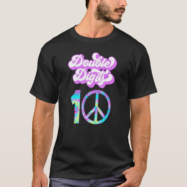Ten Birthday Double Digits 10th Tie Dye Groovy Ret T-Shirt (Front)