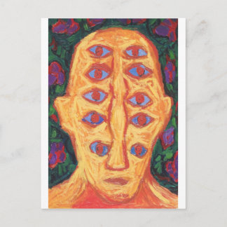 Ten Blue Eyes (odd expressionism surreal portrait) Postcard