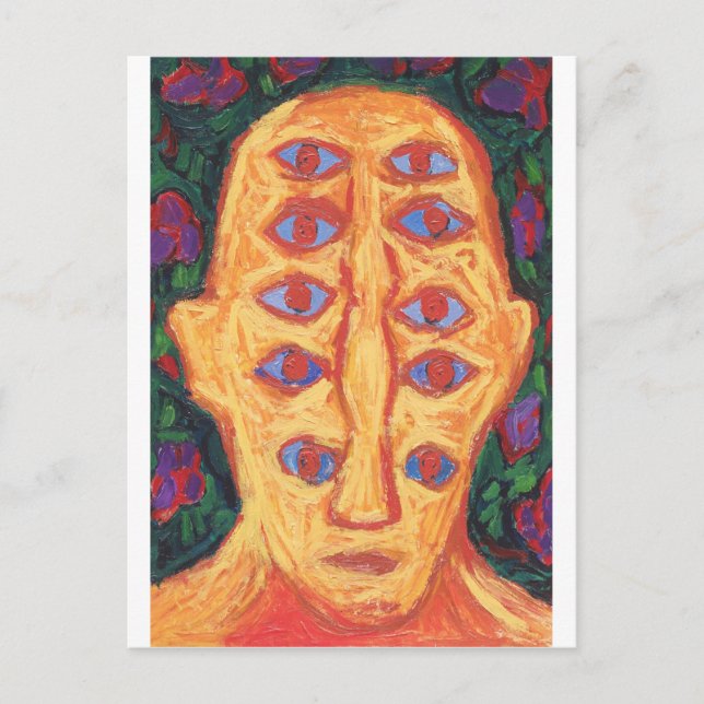 Ten Blue Eyes (odd expressionism surreal portrait) Postcard (Front)