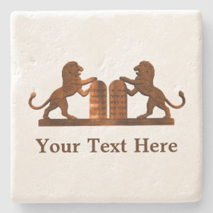 Ten Commandments and Lions Stone Coaster