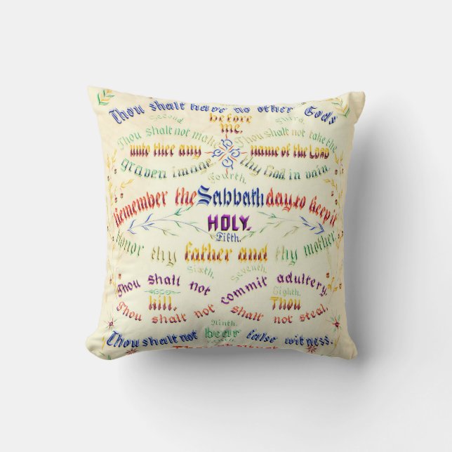 Ten Commandments Calligraphy 1889 Cushion (Front)