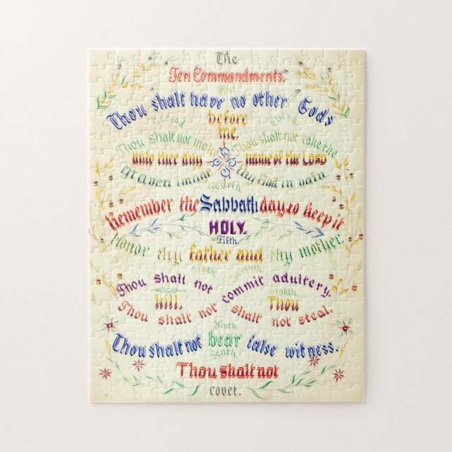 Ten Commandments Calligraphy 1889 Jigsaw Puzzle (Vertical)