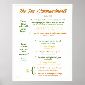 Ten Commandments for Kids--Earth Tones w/border Poster