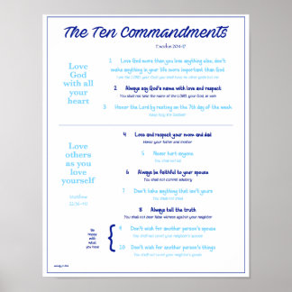 Ten Commandments for Kids--Navy/Lt. Blue w/ border Poster