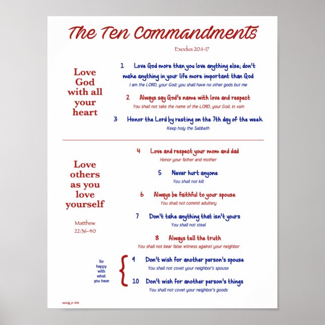 Ten Commandments for Kids--Red/Navy Poster (Front)
