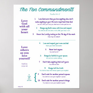 Ten Commandments for Kids--Teal/Purple Poster