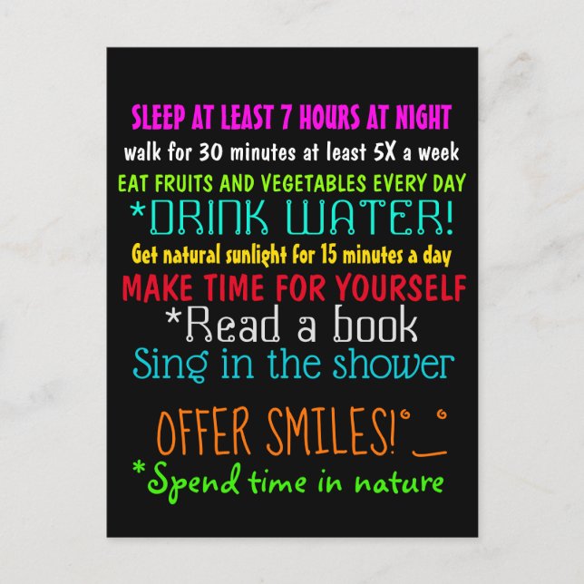 TEN COMMANDMENTS OF HEALTH Cool Advice Postcard (Front)