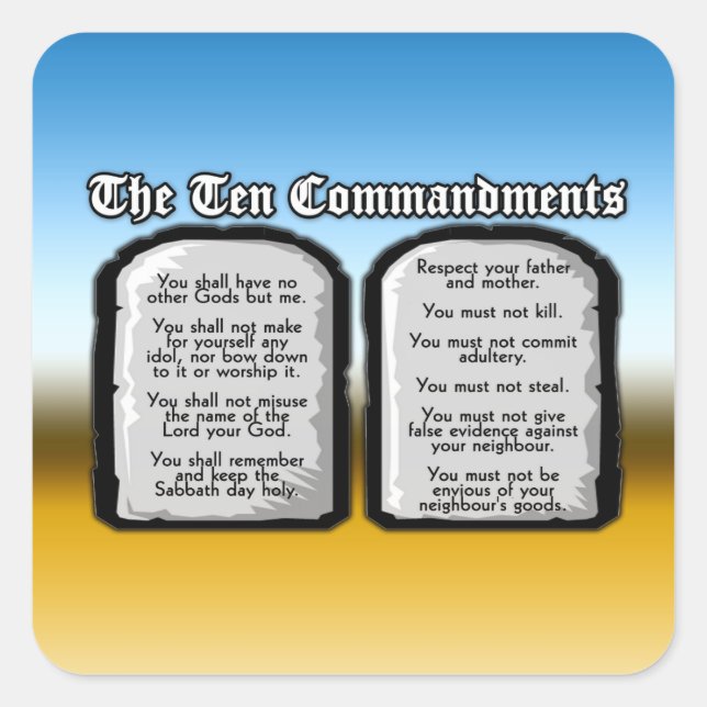 Ten Commandments of the Holy Bible, God's Law Square Sticker (Front)