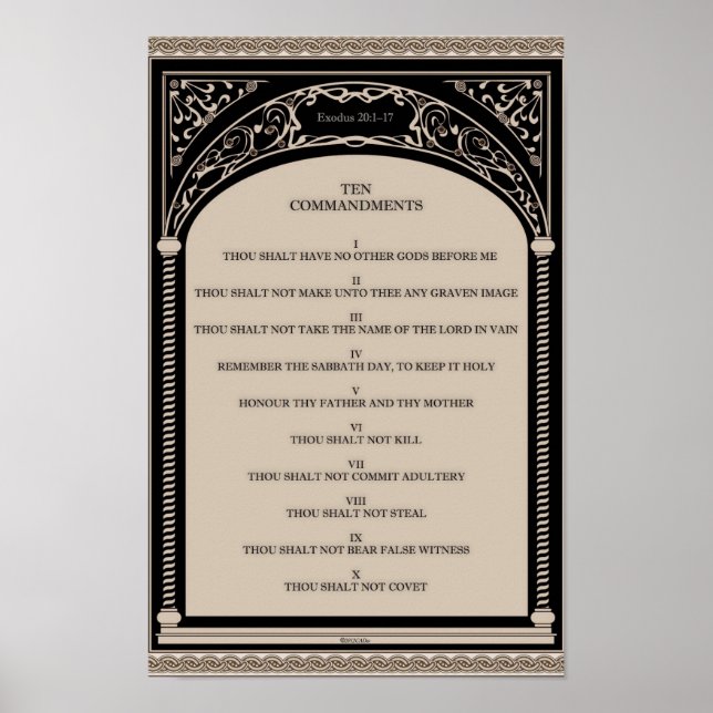 Ten Commandments on Parchment Art Deco Arch Scroll Poster (Front)