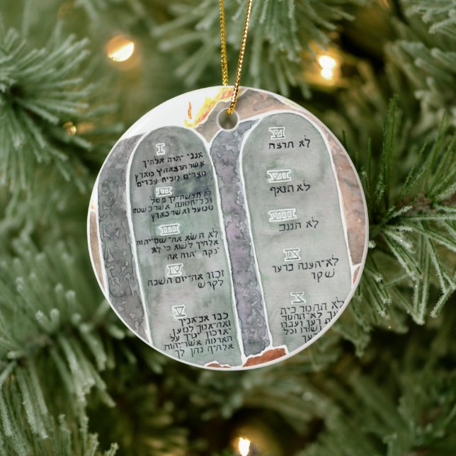 Ten Commandments Stone Tablets Jesse Tree Ceramic Tree Decoration (Tree)