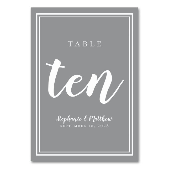 Ten Grey Weddings Simple Modern Guest Dinner  Table Number (Front)