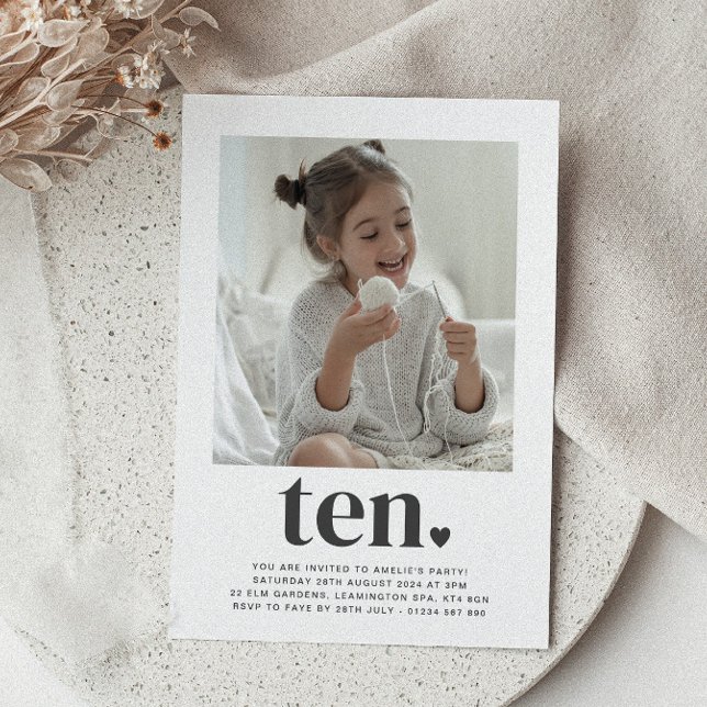 Ten Heart - Square Photo Birthday Invitation (Creator Uploaded)