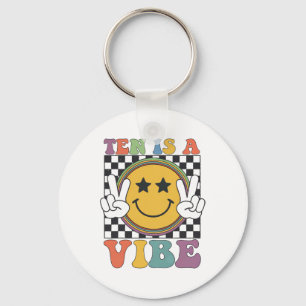 Ten Is A 10th Birthday Groovy Happy 10 Years Old B Key Ring