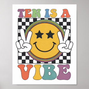 Ten Is A 10th Birthday Groovy Happy 10 Years Old B Poster