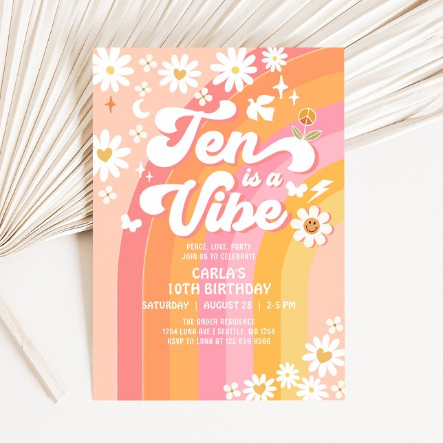 TEN is a Vibe Bright Pink 10th Groovy Birthday Invitation (Creator Uploaded)
