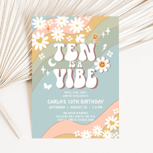 TEN is a Vibe Daisy Hippie 70s Retro Birthday Invitation
