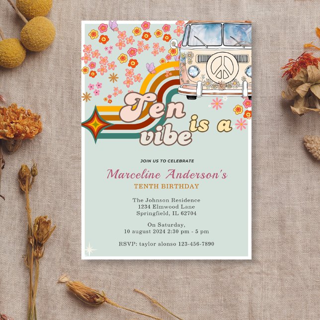 Ten is a Vibe Daisy Van Floral 10th Birthday  Invitation (Creator Uploaded)