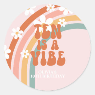 Ten is a Vibe Retro rainbow 10th birthday Classic Round Sticker