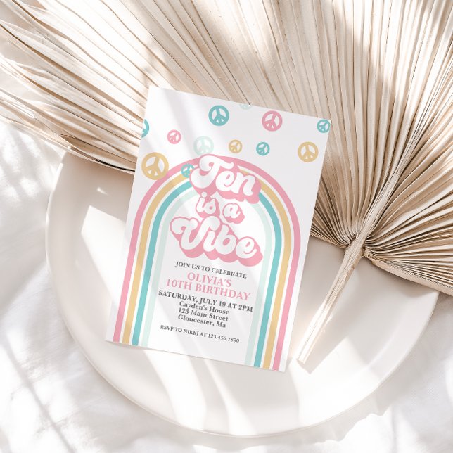 Ten is a Vibe Retro Summer Rainbow Invitation (Creator Uploaded)