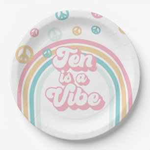 Ten is a Vibe Retro Summer Rainbow Paper Plate
