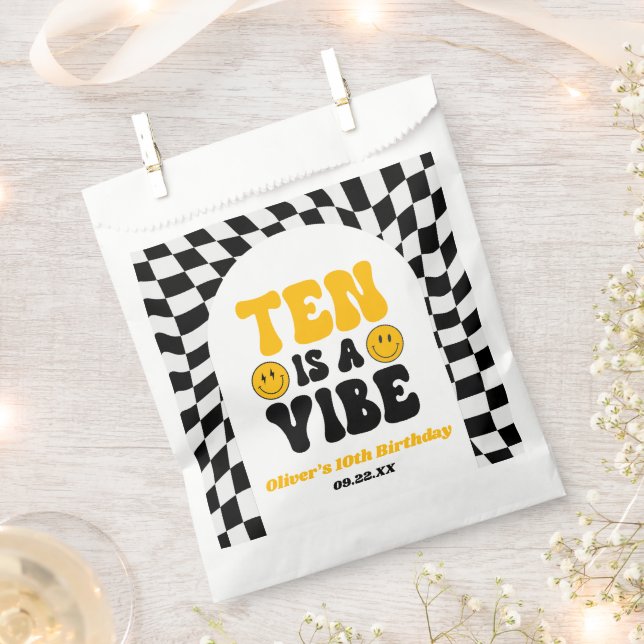 Ten Is A Vibe Retro Tenth 10th Birthday Party Favour Bags (Clipped)